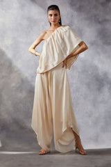 Ivory One-Shoulder Top and Dhoti Set