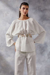 Ivory Belted Peplum Co-ord Set