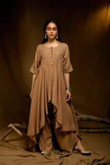 Golden Beige Cape with Dhoti Pants