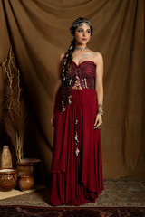 Burgundy Boho Tunic with Gathered Skirt