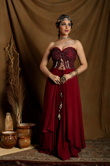 Burgundy Boho Tunic with Gathered Skirt