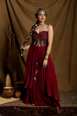 Burgundy Boho Tunic with Gathered Skirt