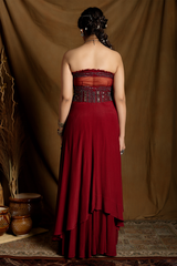 Burgundy Boho Tunic with Gathered Skirt