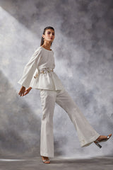 Ivory Belted Peplum Co-ord Set
