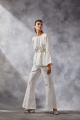 Ivory Belted Peplum Co-ord Set