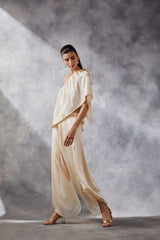 Ivory One-Shoulder Top and Dhoti Set