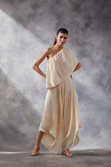 Ivory One-Shoulder Top and Dhoti Set