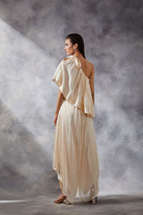 Ivory One-Shoulder Top and Dhoti Set