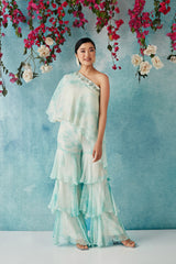 Aqua Botched Dye Three Layered Pants Set