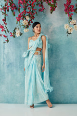 Oceanic Botched Dye Belted Saree
