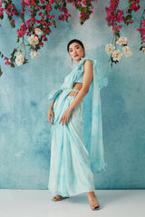 Oceanic Botched Dye Belted Saree