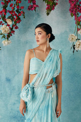 Oceanic Botched Dye Belted Saree