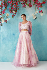 Lilac Botched Dye Crop top & Skirt Set