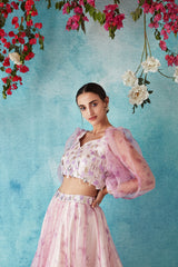 Lilac Botched Dye Crop top & Skirt Set