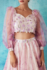 Lilac Botched Dye Crop top & Skirt Set