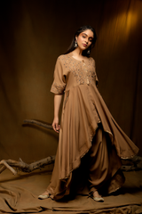 Golden Beige Open Cape with Dhoti Pants