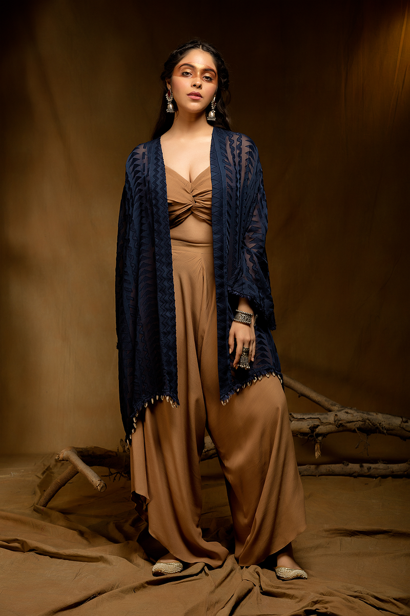 Golden Beige Dhoti Pants with Cape