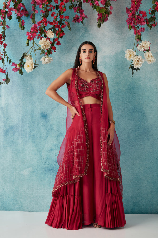 Wild Raspberry Three Piece Sharara Set