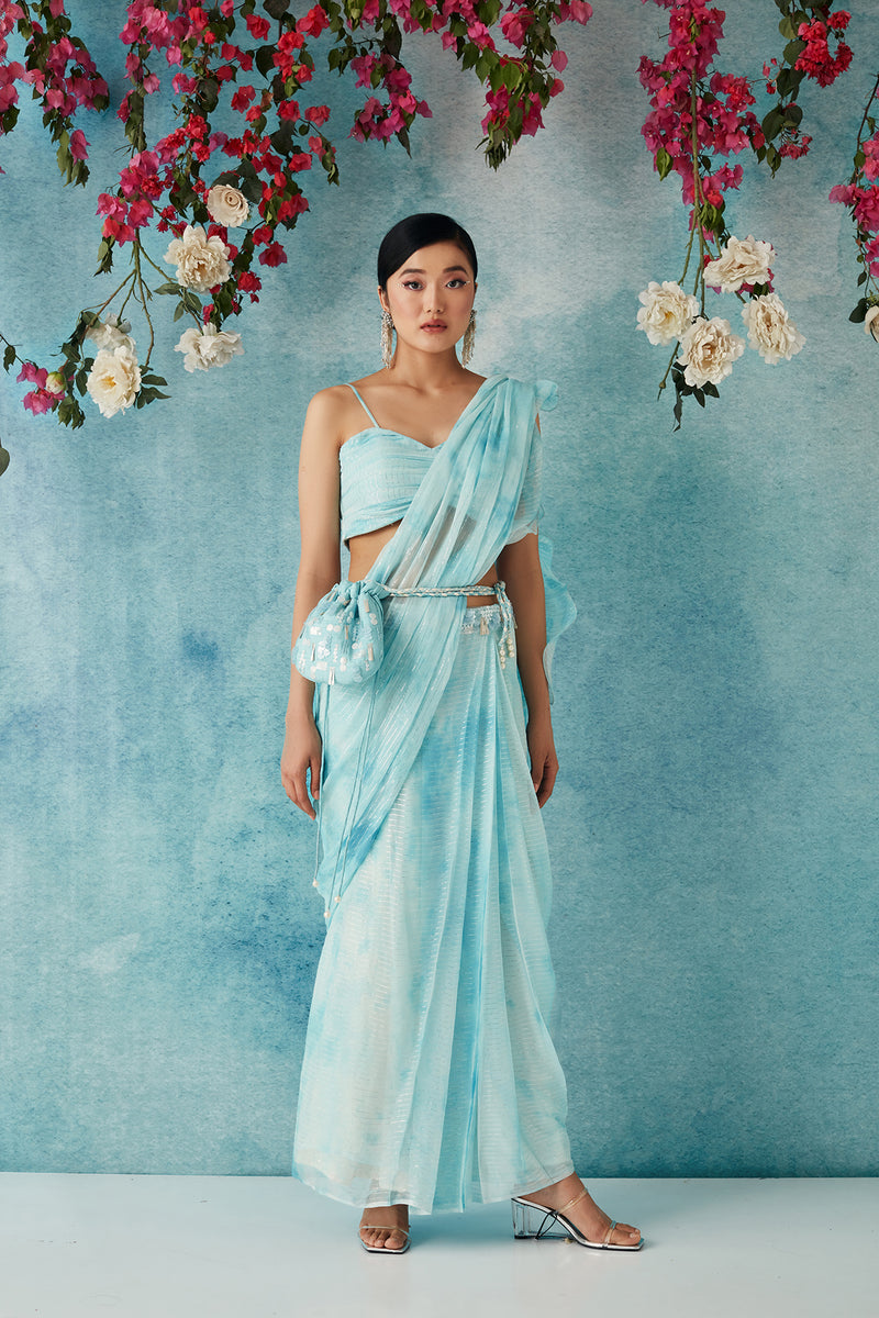 Oceanic Botched Dye Belted Saree